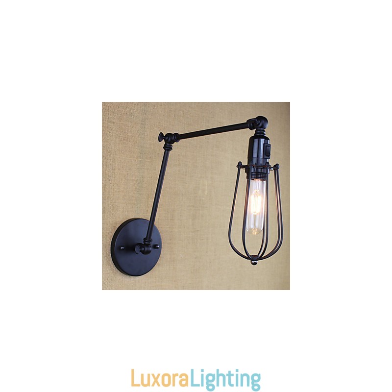 Designer Touch Decorative Style Bed Hotel Eestaurant Project Iron Arm Double Retro Vintage Black Belt Wall Lamp Switch