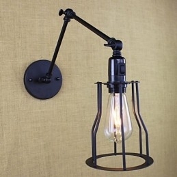 Designer Touch Decorative Style Bed Hotel Eestaurant Project Iron Arm Double Retro Vintage Black Belt Wall Lamp Switch