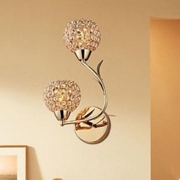 Designer Touch Decorative Contracted And Contemporary Golden Double Headed K9 Crystal Wall Lamp