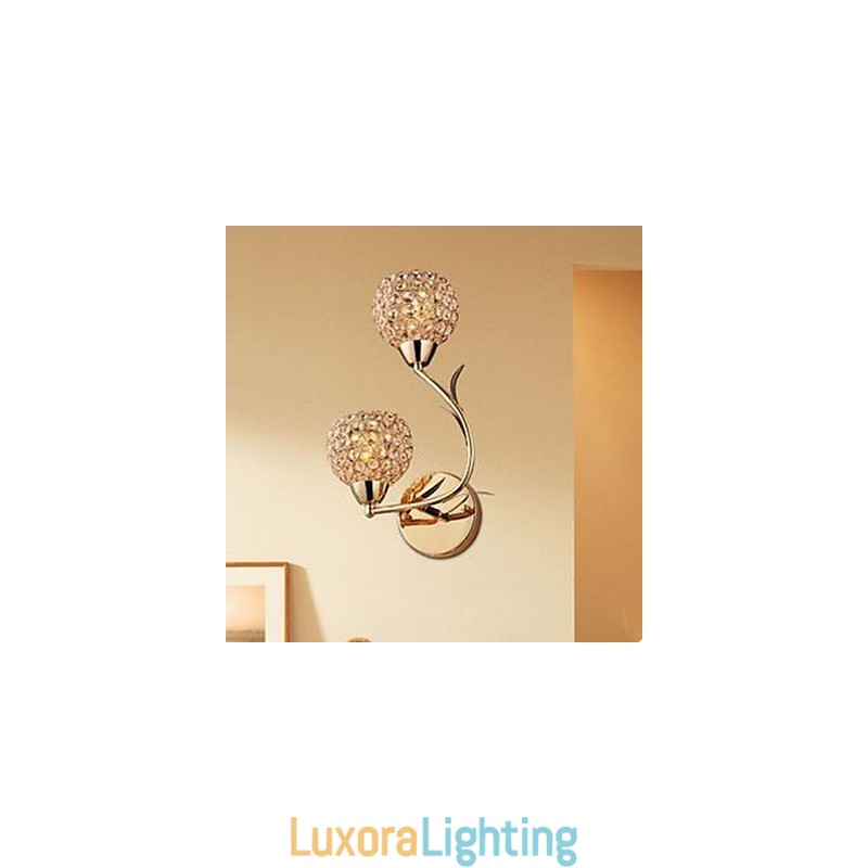 Designer Touch Decorative Contracted And Contemporary Golden Double Headed K9 Crystal Wall Lamp