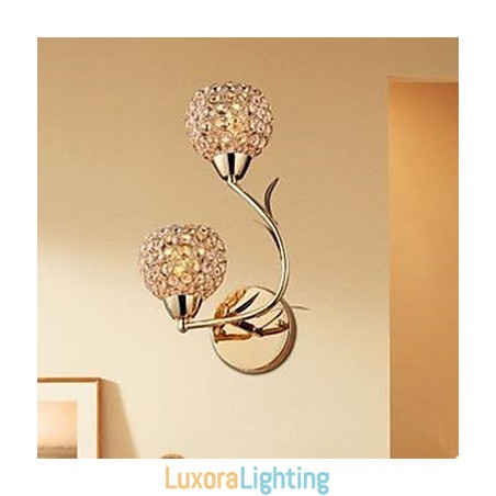 Designer Touch Decorative Contracted And Contemporary Golden Double Headed K9 Crystal Wall Lamp