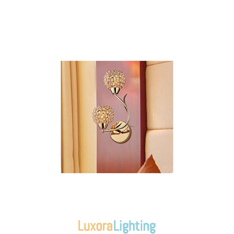 Designer Touch Decorative Contracted And Contemporary Golden Double Headed K9 Crystal Wall Lamp