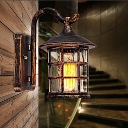 Designer Touch Decorative Antique Rustic Iron Waterproof Outdoor Wall Lamp Vintage Lantern Light Rusty Matte black Corridor Hallway Wall Sconce