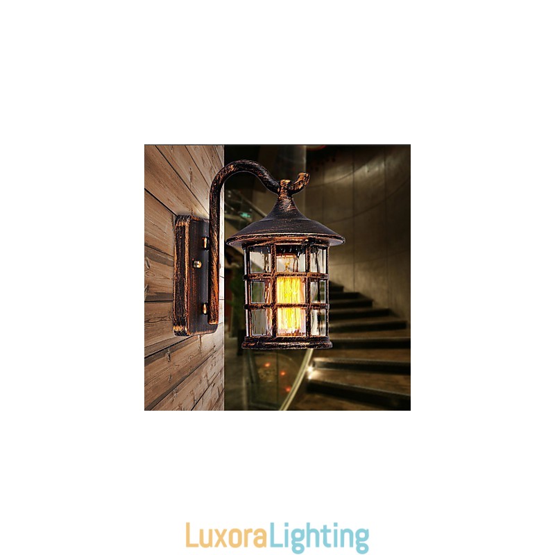 Designer Touch Decorative Antique Rustic Iron Waterproof Outdoor Wall Lamp Vintage Lantern Light Rusty Matte black Corridor Hallway Wall Sconce