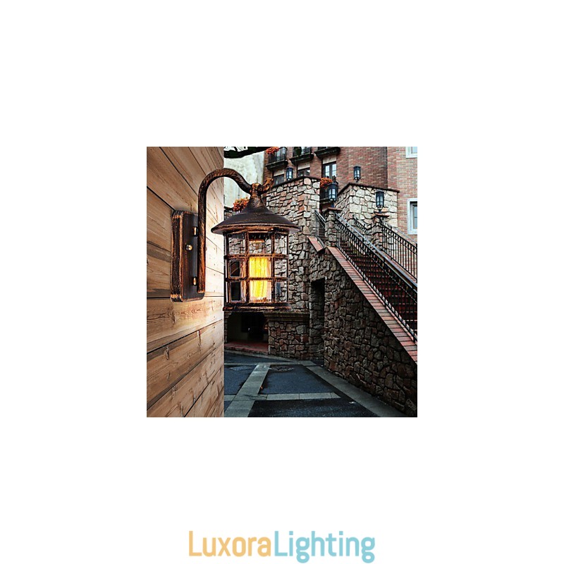 Designer Touch Decorative Antique Rustic Iron Waterproof Outdoor Wall Lamp Vintage Lantern Light Rusty Matte black Corridor Hallway Wall Sconce