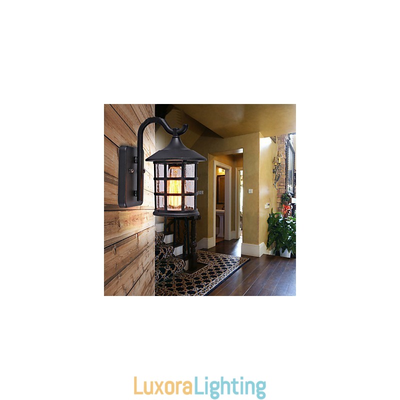 Designer Touch Decorative Antique Rustic Iron Waterproof Outdoor Wall Lamp Vintage Lantern Light Rusty Matte black Corridor Hallway Wall Sconce