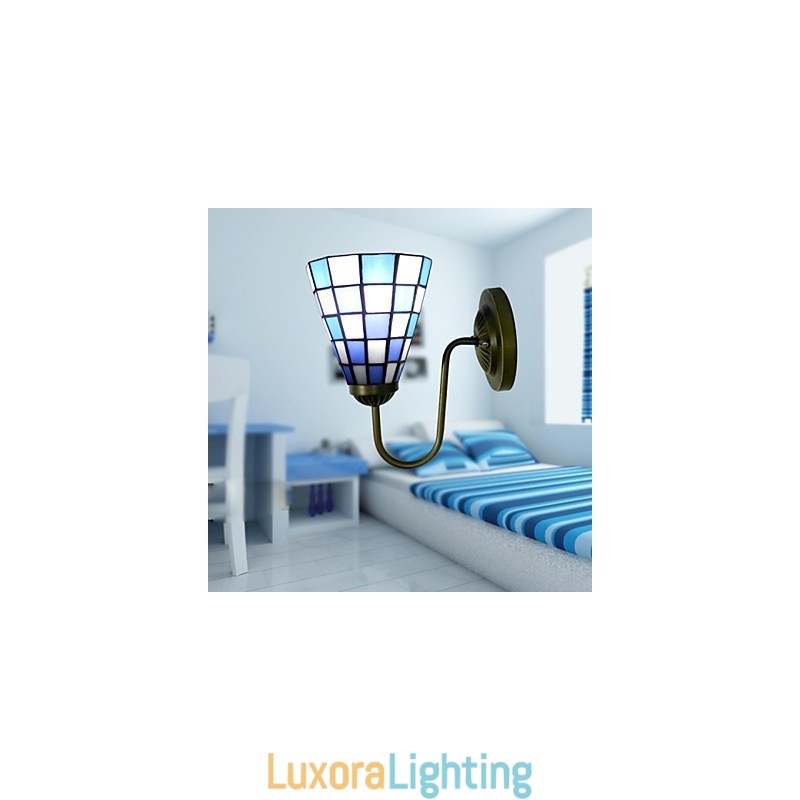 Designer Touch Decorative 15CM Contemporary And Contracted Stained Glass Lamp Wall Lamp Inn Blue And White Squares Lights