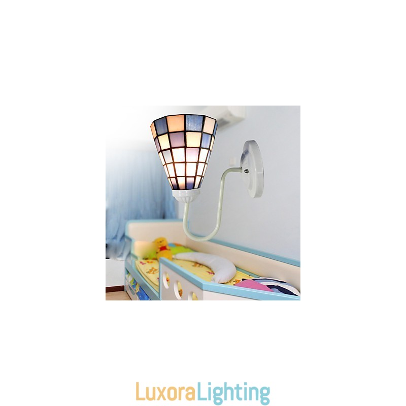 Designer Touch Decorative 15CM Contemporary And Contracted Stained Glass Lamp Wall Lamp Inn Blue And White Squares Lights