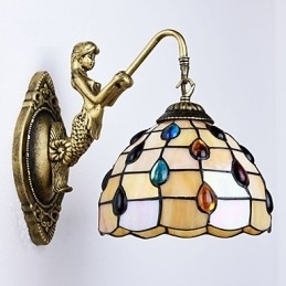 Designer Touch Decorative European Mediterranean Contracted Rural Creative Wrought Iron Wall Lamp Glass Lights
