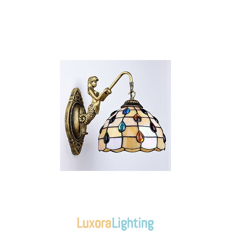 Designer Touch Decorative European Mediterranean Contracted Rural Creative Wrought Iron Wall Lamp Glass Lights