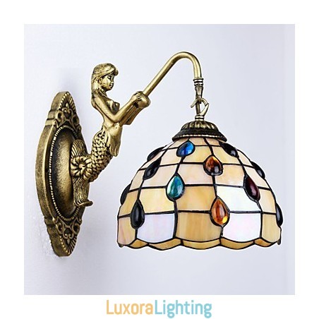 Designer Touch Decorative European Mediterranean Contracted Rural Creative Wrought Iron Wall Lamp Glass Lights