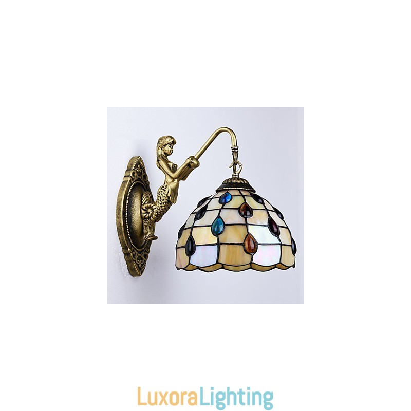 Designer Touch Decorative European Mediterranean Contracted Rural Creative Wrought Iron Wall Lamp Glass Lights