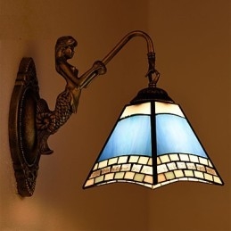 Designer Touch Decorative European Mediterranean Contracted Rural Creative Wrought Iron Wall Lamp Glass Lights