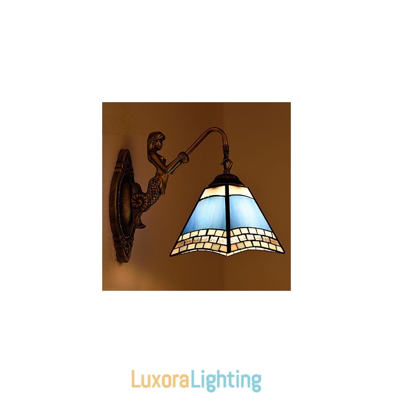 Designer Touch Decorative European Mediterranean Contracted Rural Creative Wrought Iron Wall Lamp Glass Lights
