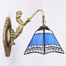 Designer Touch Decorative European Mediterranean Contracted Rural Creative Wrought Iron Wall Lamp Glass Lights