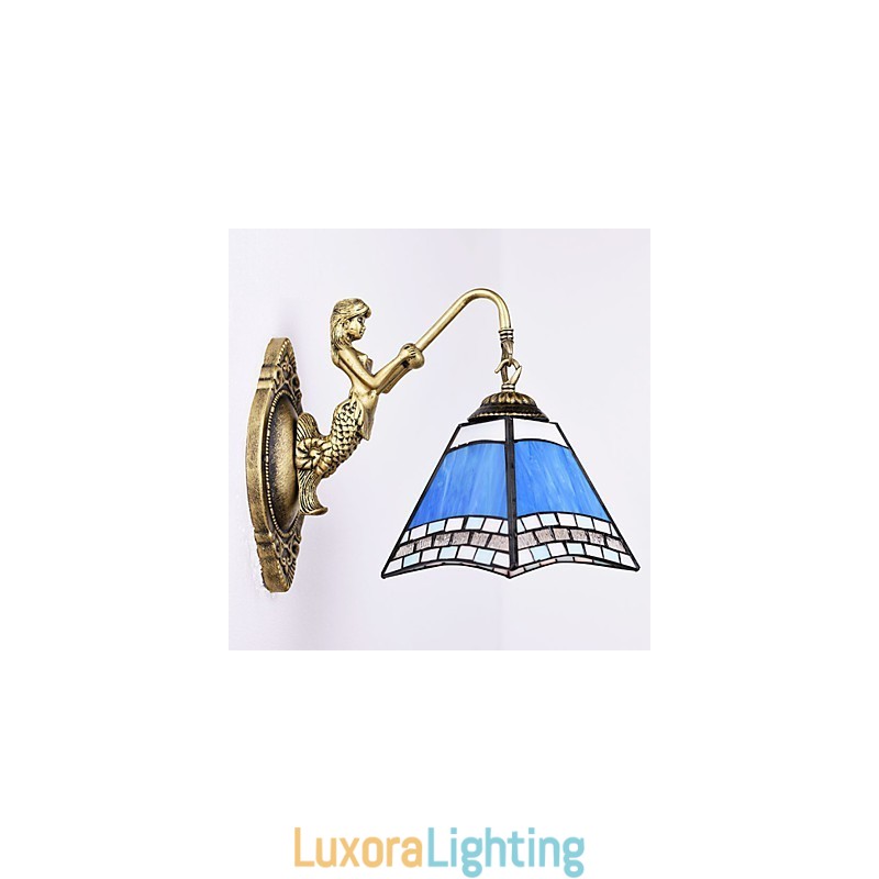 Designer Touch Decorative European Mediterranean Contracted Rural Creative Wrought Iron Wall Lamp Glass Lights