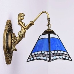 Designer Touch Decorative European Mediterranean Contracted Rural Creative Wrought Iron Wall Lamp Glass Lights