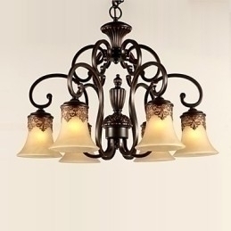 Designer Touch Decorative Chandelier Pendant Light 6 Lights Lampshade Down Vintage Country Metal+Glass
