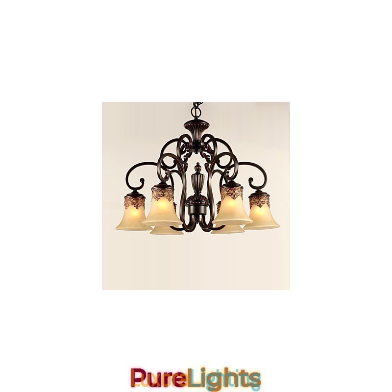 Designer Touch Decorative Chandelier Pendant Light 6 Lights Lampshade Down Vintage Country Metal+Glass