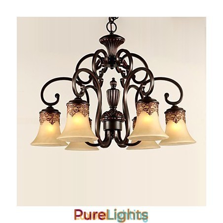 Designer Touch Decorative Chandelier Pendant Light 6 Lights Lampshade Down Vintage Country Metal+Glass