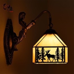 Designer Touch Decorative Christmas Deer European Contracted Rural Creative Wrought Iron Wall Lamp Glass Lights