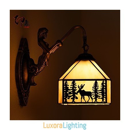 Designer Touch Decorative Christmas Deer European Contracted Rural Creative Wrought Iron Wall Lamp Glass Lights
