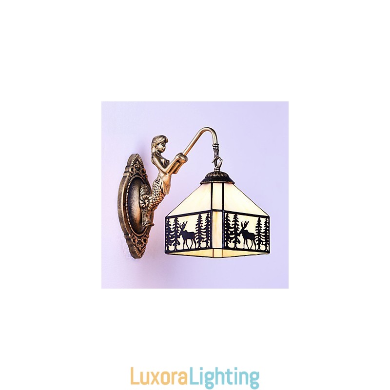 Designer Touch Decorative Christmas Deer European Contracted Rural Creative Wrought Iron Wall Lamp Glass Lights