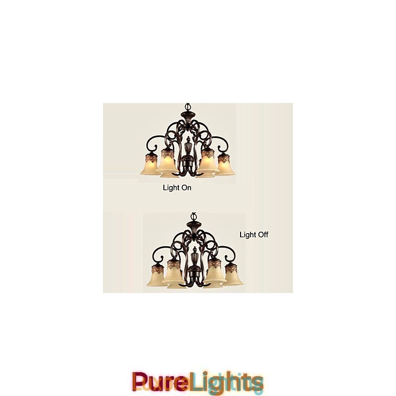 Designer Touch Decorative Chandelier Pendant Light 6 Lights Lampshade Down Vintage Country Metal+Glass