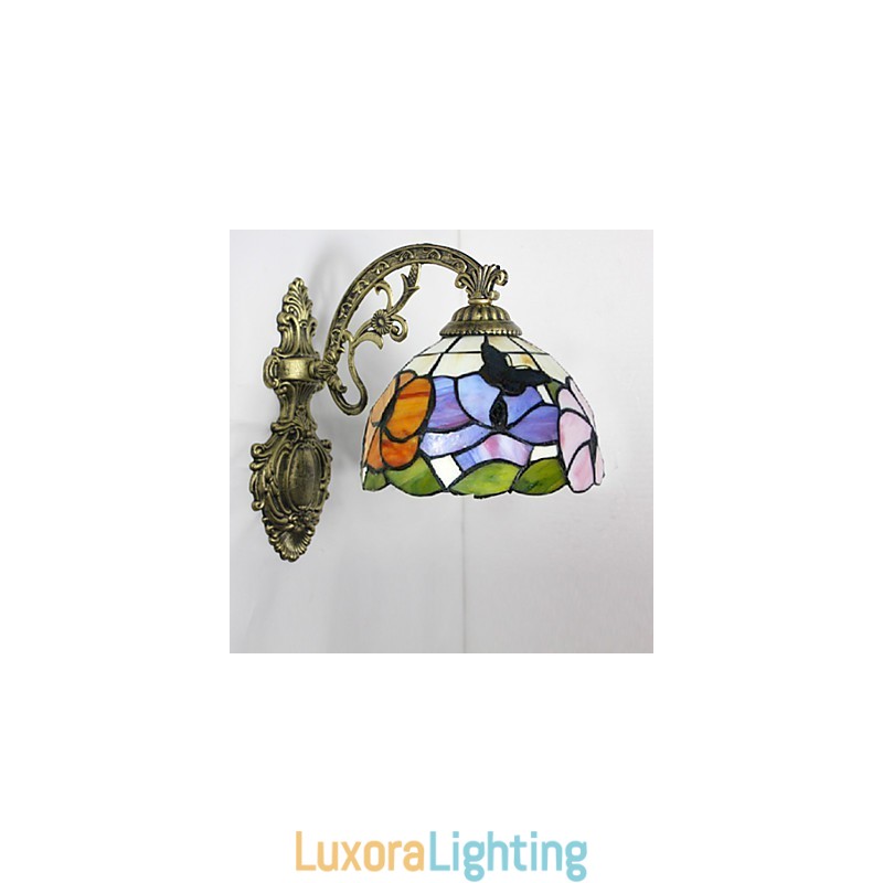 Designer Touch Decorative European Mediterranean Contracted Rural Creative Wrought Iron Wall Lamp Glass Lights