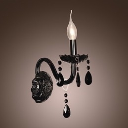 Designer Touch Decorative Black Crystal Wall Light with Candle Bulb