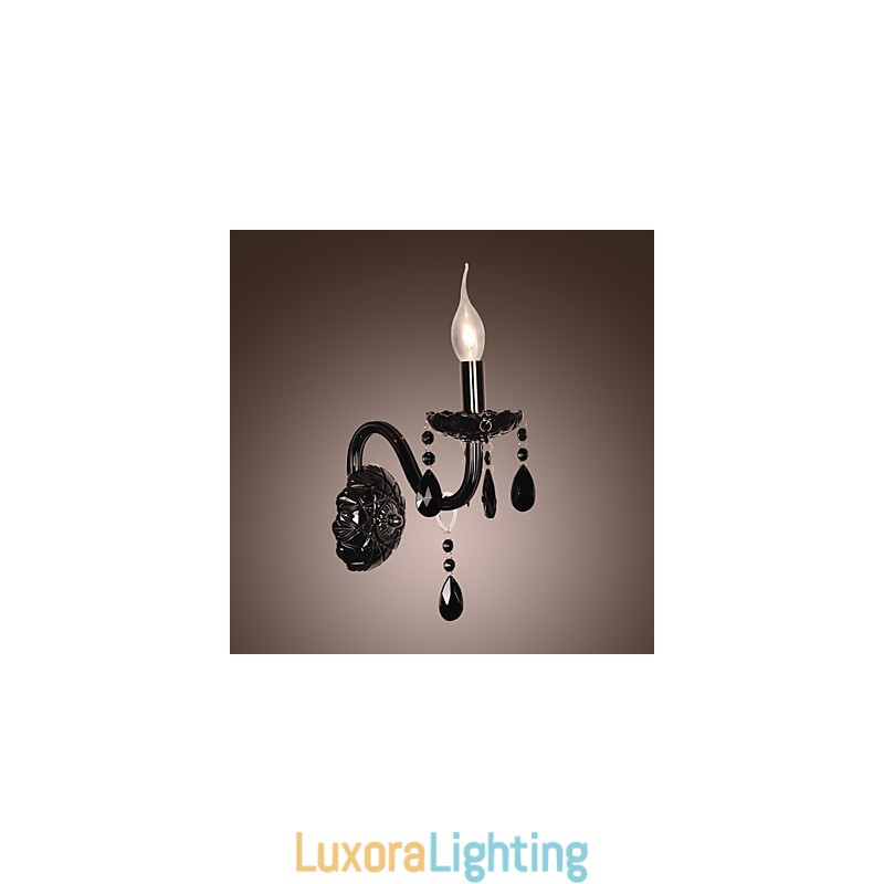 Designer Touch Decorative Black Crystal Wall Light with Candle Bulb