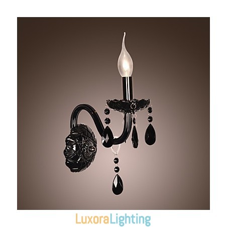 Designer Touch Decorative Black Crystal Wall Light with Candle Bulb