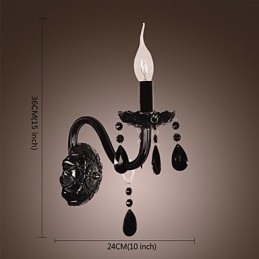 Designer Touch Decorative Black Crystal Wall Light with Candle Bulb