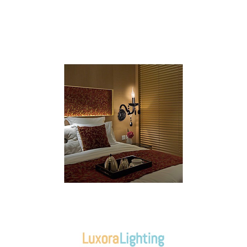 Designer Touch Decorative Black Crystal Wall Light with Candle Bulb