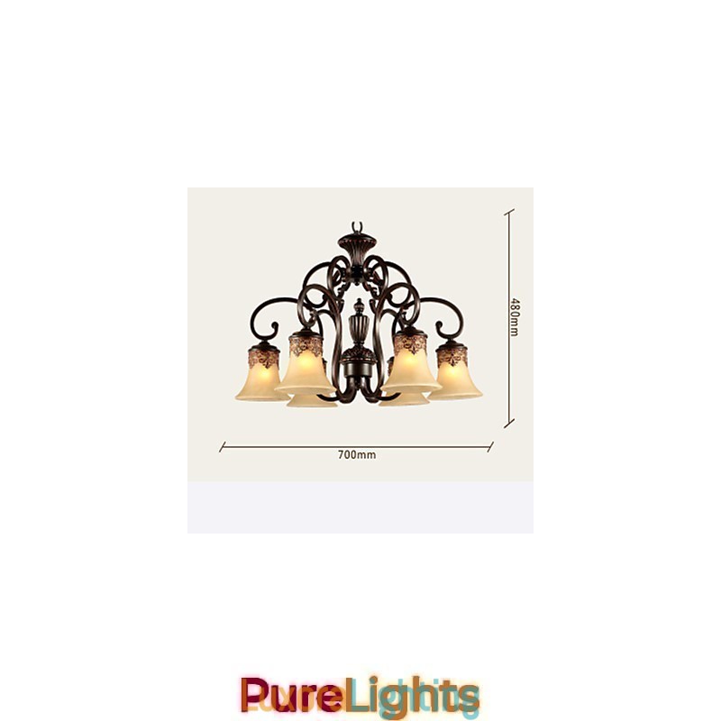 Designer Touch Decorative Chandelier Pendant Light 6 Lights Lampshade Down Vintage Country Metal+Glass