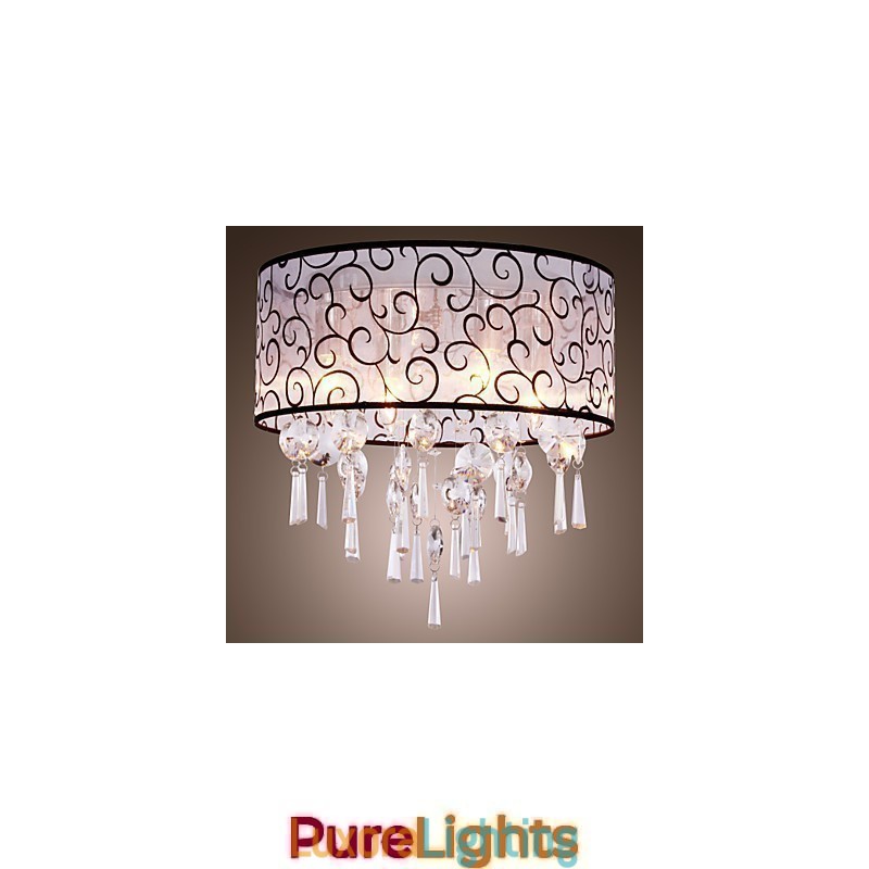 Designer Touch Decorative Modern Contemporary Drum Crystal Electroplated Metal Flush Mount