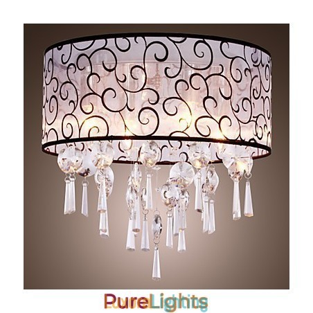 Designer Touch Decorative Modern Contemporary Drum Crystal Electroplated Metal Flush Mount