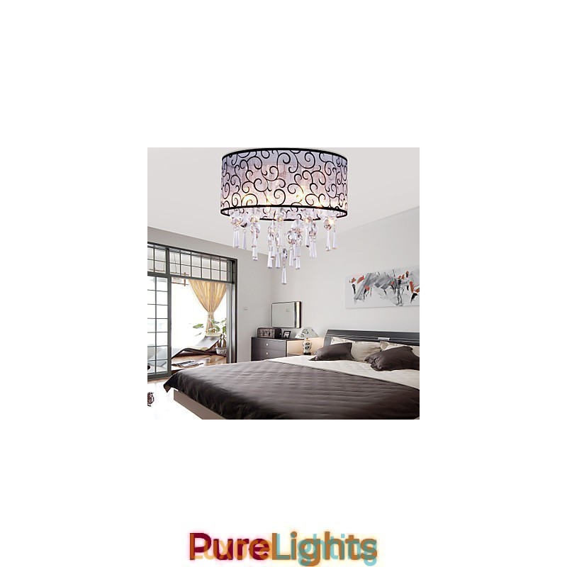 Designer Touch Decorative Modern Contemporary Drum Crystal Electroplated Metal Flush Mount