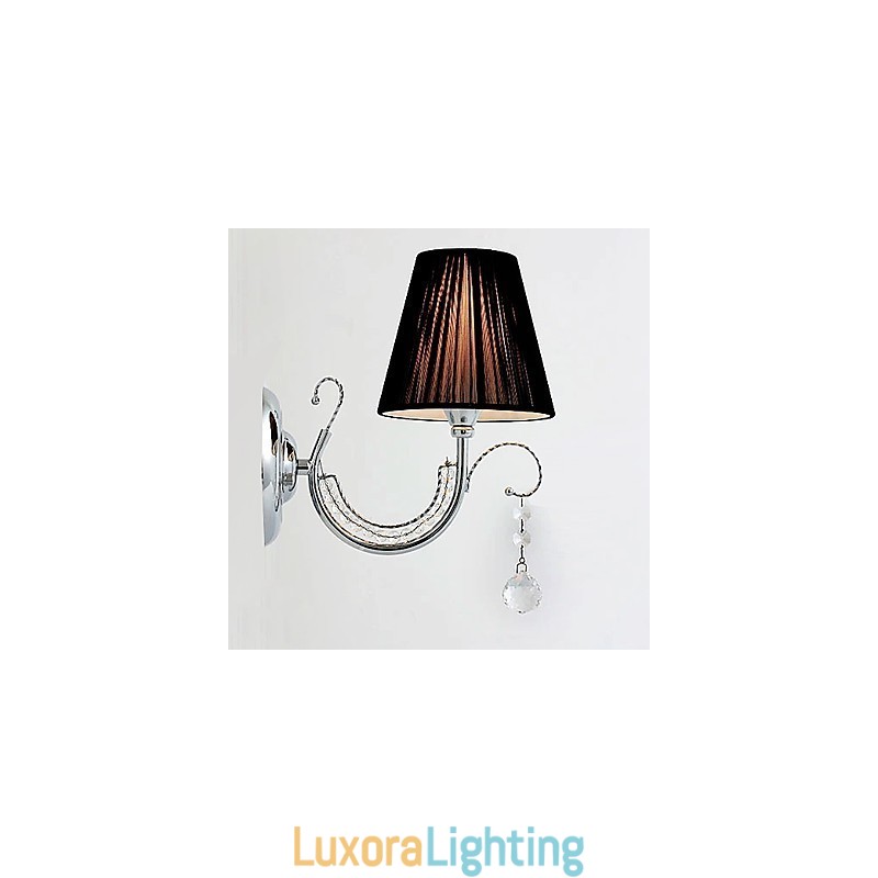 Designer Touch Decorative Contemporary Wall Light with Fabric Shade Chandelier Style Arm Crystal Droplet