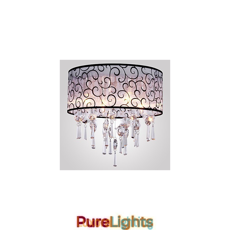 Designer Touch Decorative Modern Contemporary Drum Crystal Electroplated Metal Flush Mount