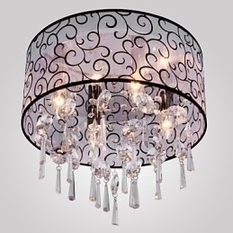 Designer Touch Decorative Modern Contemporary Drum Crystal Electroplated Metal Flush Mount