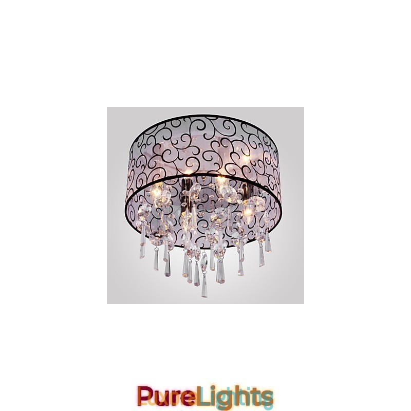 Designer Touch Decorative Modern Contemporary Drum Crystal Electroplated Metal Flush Mount