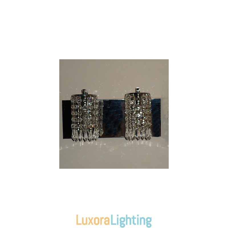 Designer Touch Decorative Modern Wall Light with Crystal Pendants and 2 Lights in Polished Chrome