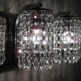 Designer Touch Decorative Modern Wall Light with Crystal Pendants and 2 Lights in Polished Chrome