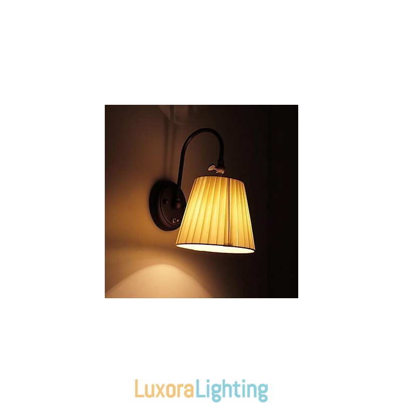 Designer Touch Decorative Iron Wall Lamp with Fabric Shade in 1 Light