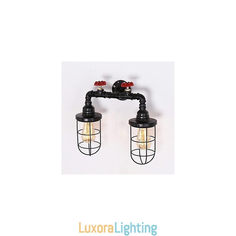 Designer Touch Decorative Vintage Industrial Pipe Wall Lights Black Creative Lights Restaurant Cafe Bar Decoration lighting With 2 Light Painted Finish