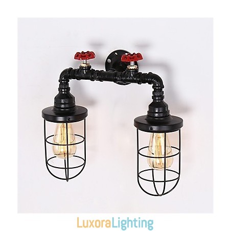 Designer Touch Decorative Vintage Industrial Pipe Wall Lights Black Creative Lights Restaurant Cafe Bar Decoration lighting With 2 Light Painted Finish
