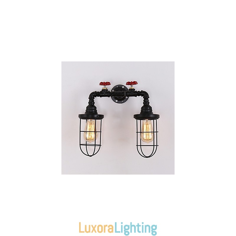Designer Touch Decorative Vintage Industrial Pipe Wall Lights Black Creative Lights Restaurant Cafe Bar Decoration lighting With 2 Light Painted Finish