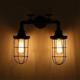Designer Touch Decorative Vintage Industrial Pipe Wall Lights Black Creative Lights Restaurant Cafe Bar Decoration lighting With 2 Light Painted Finish