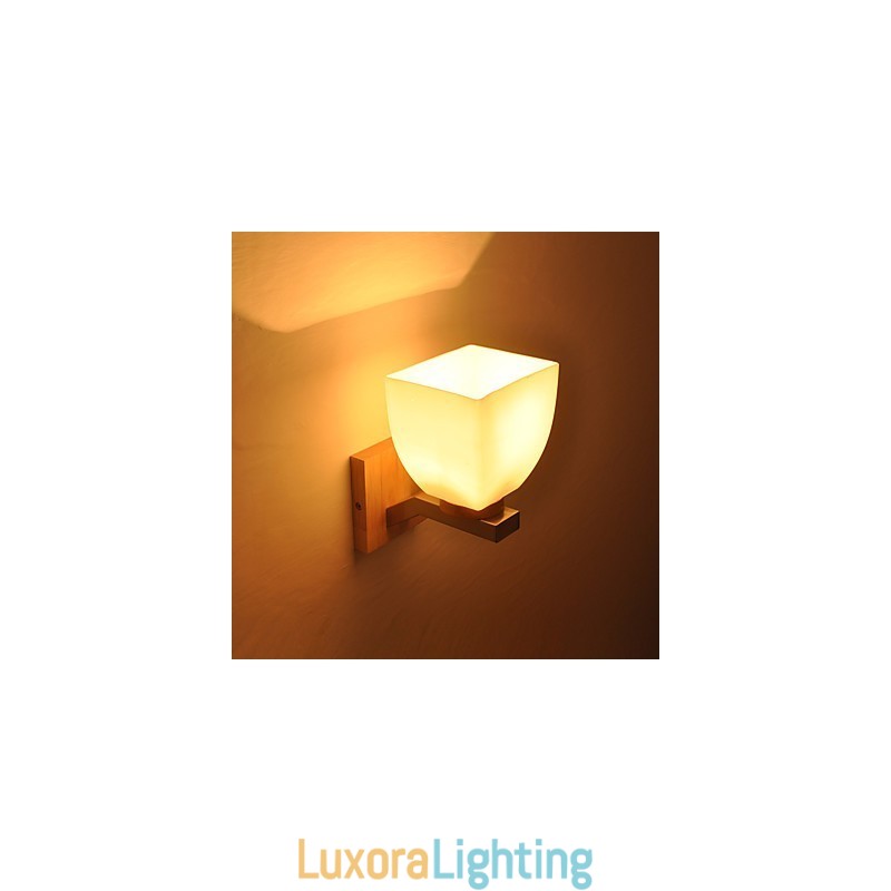 Designer Touch Decorative Simple Wall Lamp Bedside Desk Lamp With Glass Shade and Solid Wood for Bedroom Dresser Living Room Baby Room College Dorm Coffee Table Bookcas